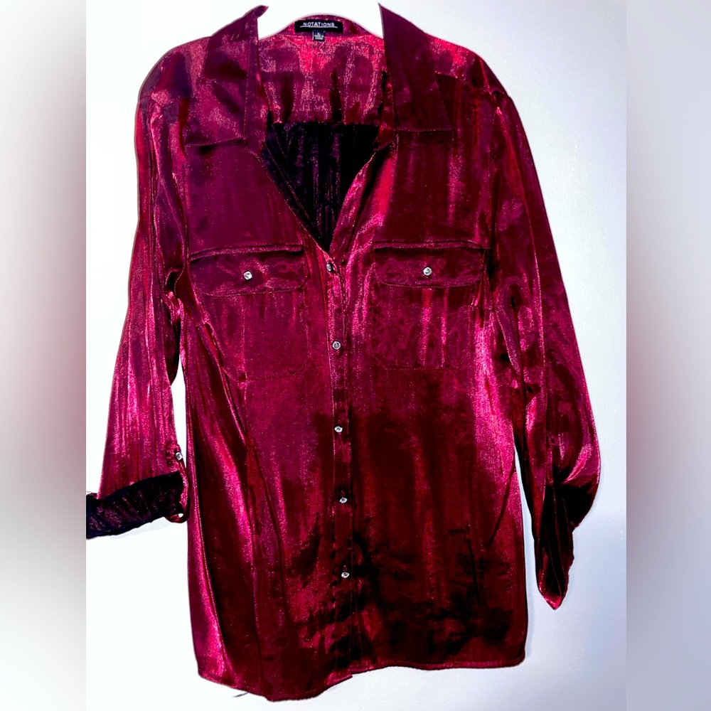 Notations Deep Red Velvet Button-Down Shirt